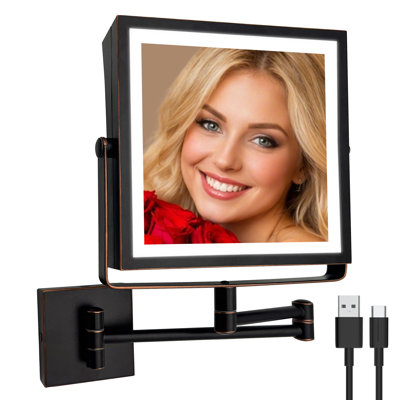  Rechargeable Wall Mounted Makeup Mirror with Lights, Double Sided 1X/10X Magnifying Vanity Mirror with 3 Color Lighting, Touch Screen Dimmable, 360° Rotation Extension Foldable Arm(Polished Chrome)