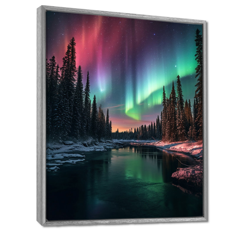 Yukon Northern Lights Beauty IV, reproduction sur toile encadrée, H 20 po x l 12 po x P 1 po, Silver Floater Framed