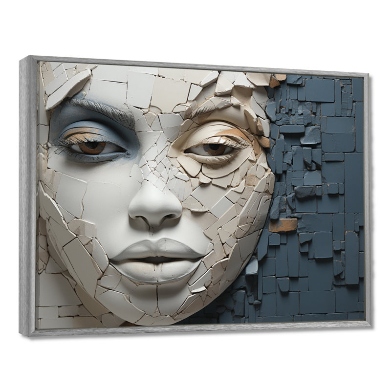 «Blue and beige», femme africaine, collage - art africain, décoration murale, H 30 po x l 40 po x P 1,5 po