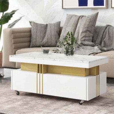 Table basse rectangulaire avec tiroirs et roulettes