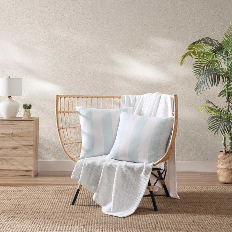 Awning Stripe Cotton Throw Pillow, White/Blue