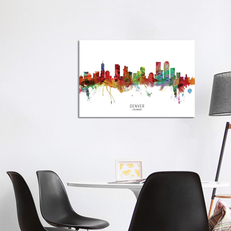 «Denver Colorado Skyline» par Michael Tompsett - peinture sur toile tendue, H 26 po x l 40 po x 1,5 po