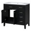Ensemble de meuble-lavabo noir 36 po avec lavabo, armoire à cadre en bois massif avec tiroirs, conception autoportante moderne-130122834
