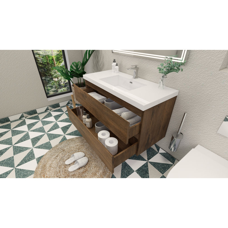 Ensemble de meuble-lavabo mural simple 42 po Mableton, Bois de rose