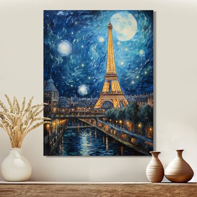 Nuit étoilée au-dessus de la Tour Eiffel, pleine lune, décoration murale de la ville de Paris
