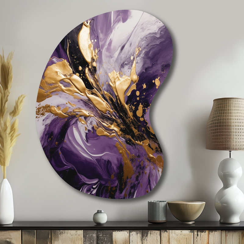 Mauve et or liquide Magic II - forme unique, art abstrait en métal, sculpture murale asymétrique en métal, H 39 po x l 28 po