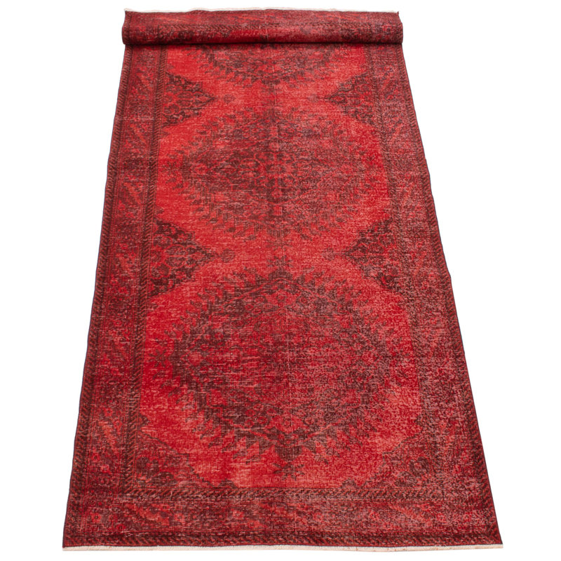 Paulean One-of-a-Kind 4'11" X 11'9" 1990s Wool Area Rug in Dark Red
