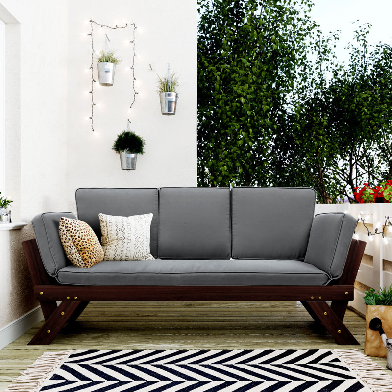 41'' Wide Wood Patio Daybed with Cushions, Gray