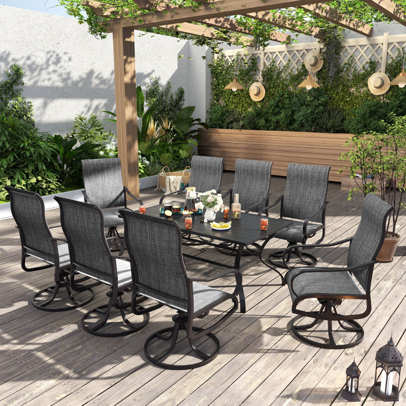 Chaise de patio pour 8 personnes avec table rectangulaire, Gris foncé