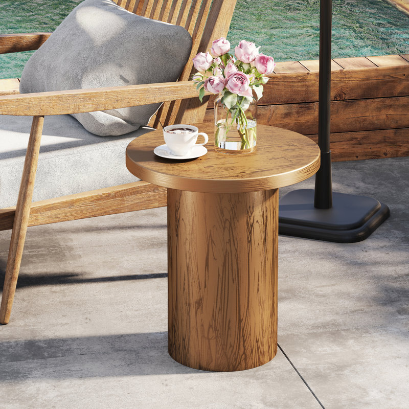 Round Metal Outdoor Side Table, Patio Side Table, Small Coffee Table, No Assembly, Brown
