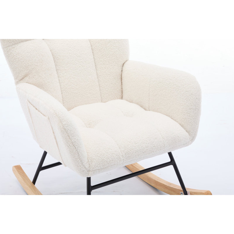 Chaise haute à bascule blanche - rembourrée avec des pieds en bois fin et massif pour le salon de la chambre à coucher, Blanc