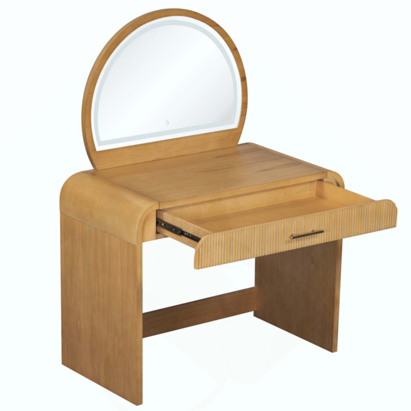 Makeup Vanity Table With Mirror Touch Screen Lighted Mirror, Dressing Table With Drawer For Bedroom, Natural