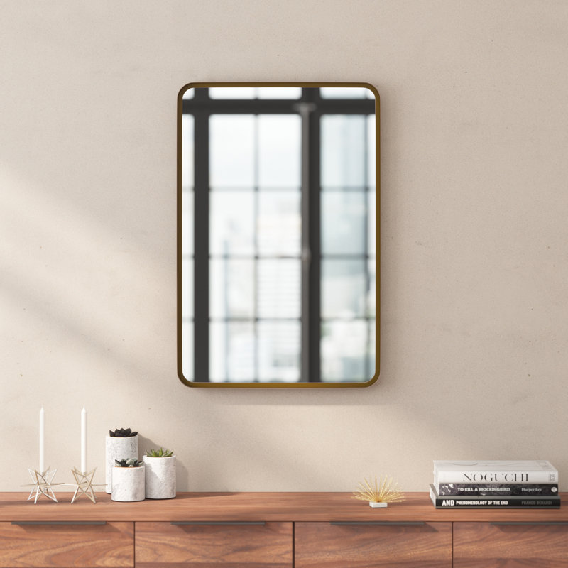 Metal Rectangle Wall Mirror, Brushed Bronze