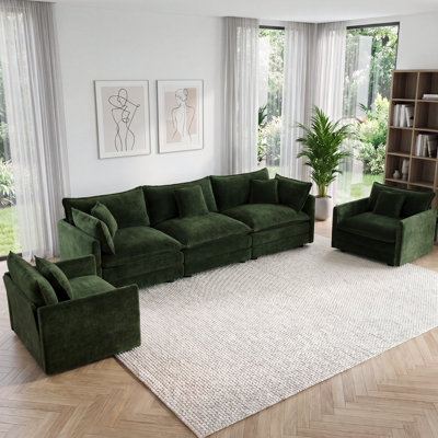 3-piece Modern Living Room Sofa Set (1+1+3 Seats), Chenille Chairs Furniture