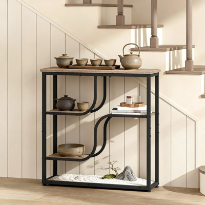 5-Tier Console Table With Storage Shelves, Narrow Sofa Table For Behind Couch, Industrial Hallway And Entryway Table With Metal Frame