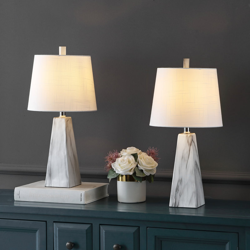 Lampe de table en résine Jiliana, Marbre blanc
