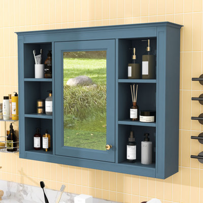 Armoire à pharmacie murale avec miroir et 6 tablettes ouvertes pour un rangement amélioré dans la salle de bain