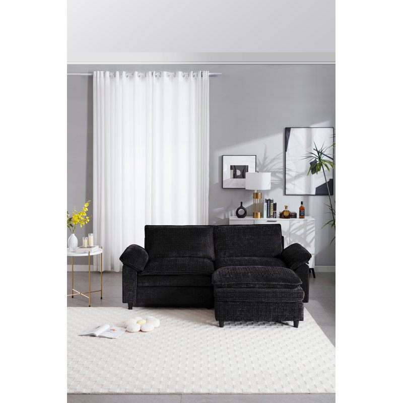 Causeuse avec repose-pieds Clidy, Chenille noir