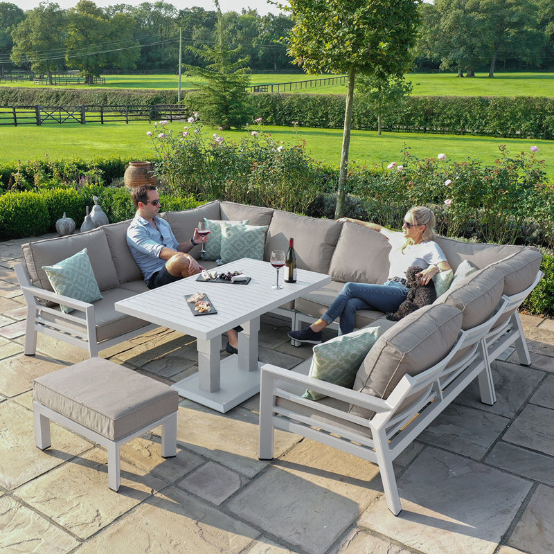 Bridgesjr U-Shaped Aluminium Sofa Set - with Rising Table, White, Light Grey
