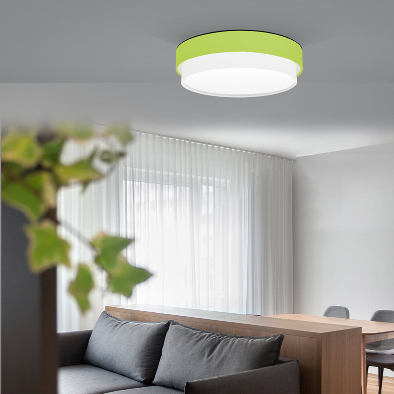Avory Fabric Flush Mount, Neon Green  / White