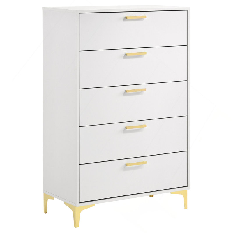 Commode rectangulaire à 5 tiroirs, Blanc