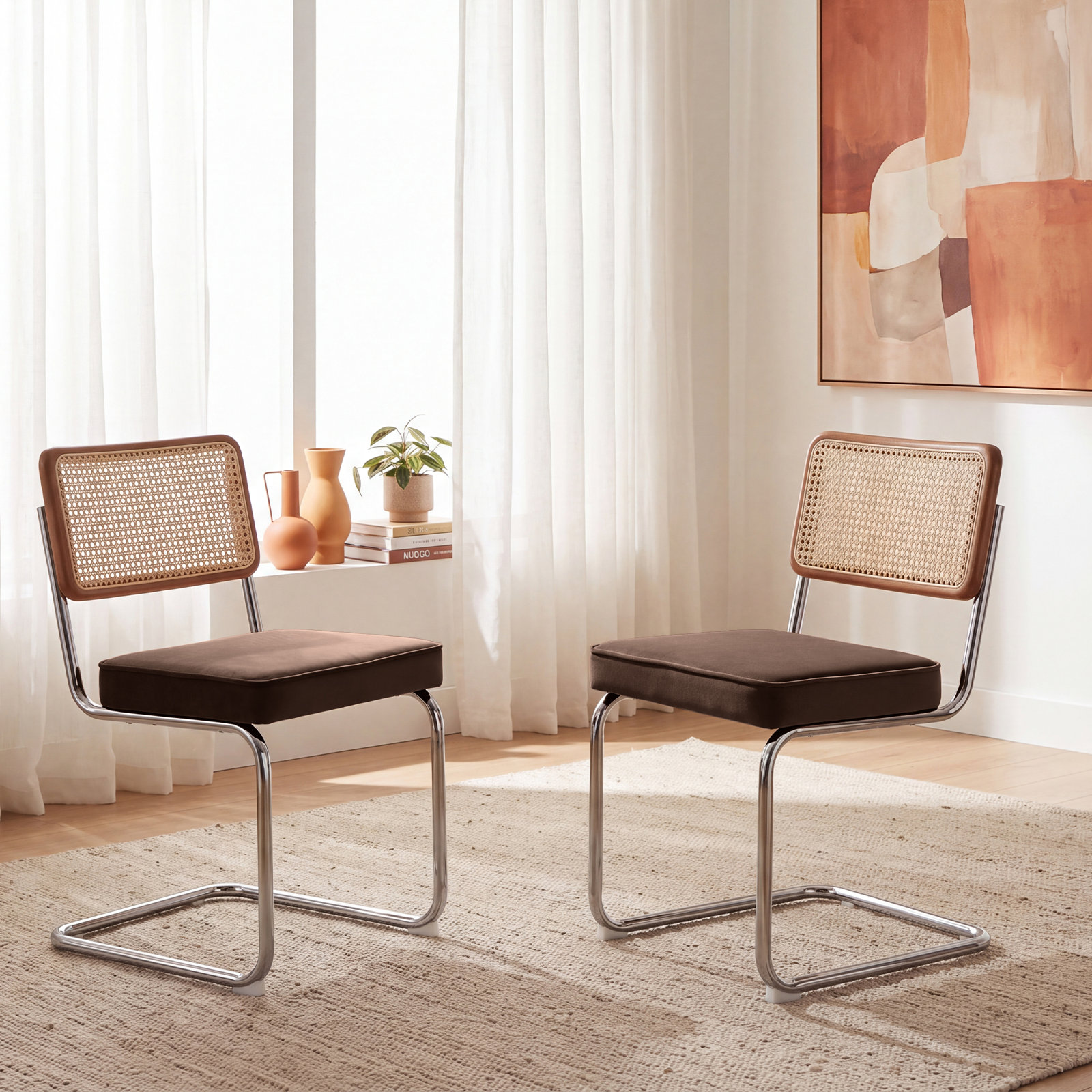 Core Cantilever Seating Dining Chairs(set of 2), Drak Brown, Drak Brown