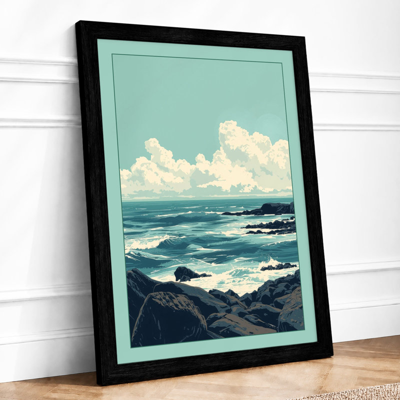 Rocky Coastline Coastal - Framed Print, A4 - 29.7 x 21.0 cm, Black