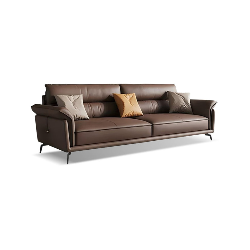 Causeuse coussin en cuir véritable Coffee, 35.43" H x 82.68" W x 38.58" D