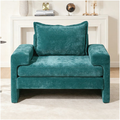 Fauteuil d'appoint en chenille de 40,9 po avec accoudoirs larges, coussin épais, dossier ergonomique pour le salon, la chambre à coucher ou le bureau, vert