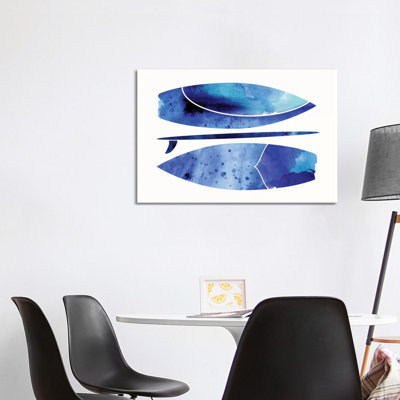 «Indigo Surfboard Watercolor» par Modern Tropical, impression sur toile tendue
