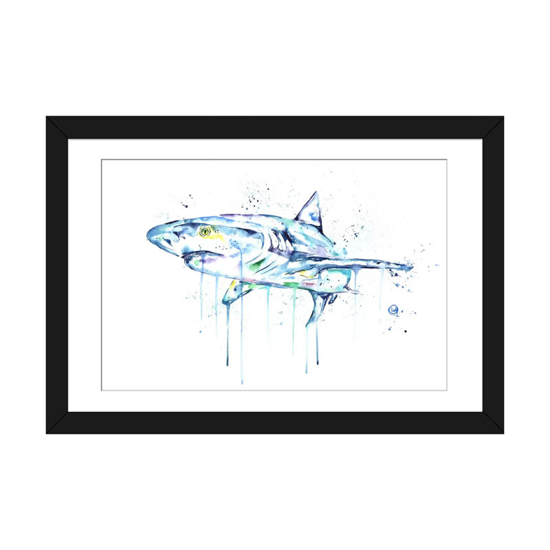 " Shark " by Lisa Whitehouse, Black Framed Paper, White, 24" H x 32" W x 1" D