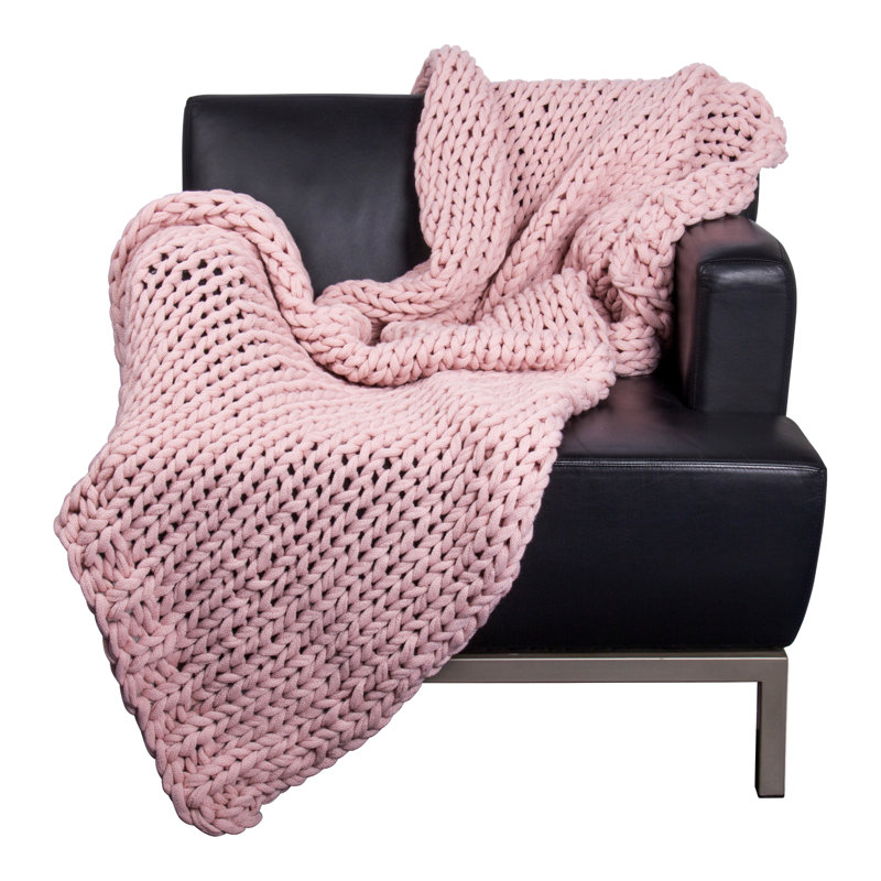 Chunky Knit Throw Blanket, Pink