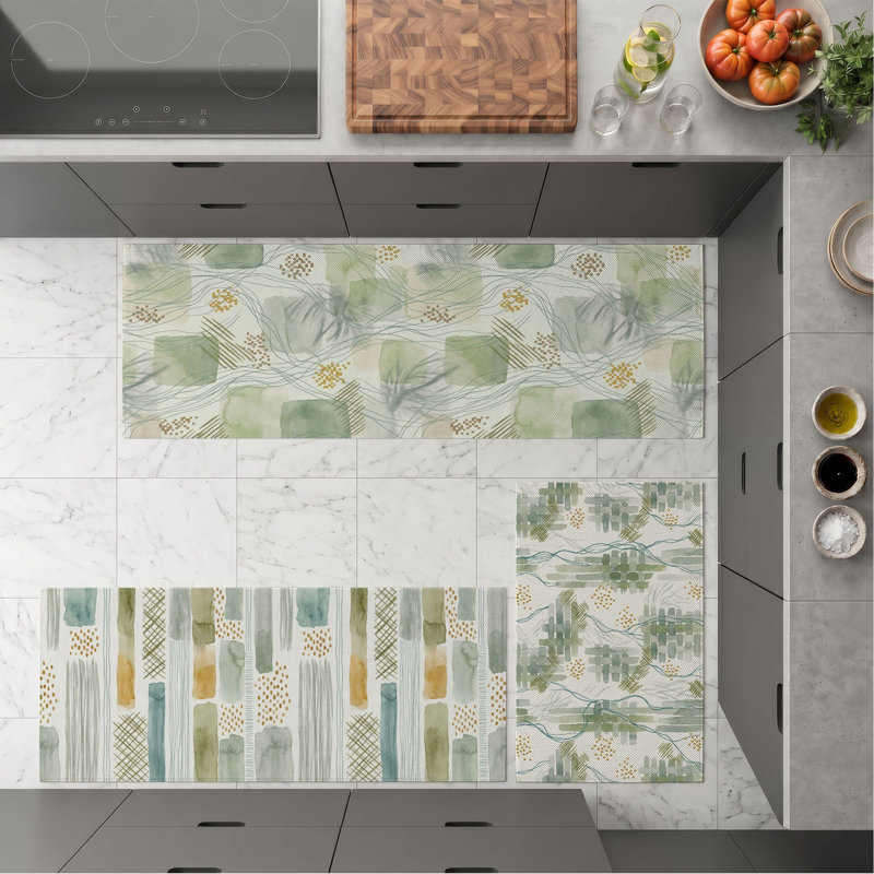 Green Leaf Non-Slip Washable Kitchen Mats