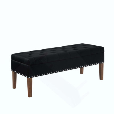 48" Tufted Velvet Storage Bench - Nailhead Accent, Solid Wood Frame & Safety Hinges For Bedroom/entryway