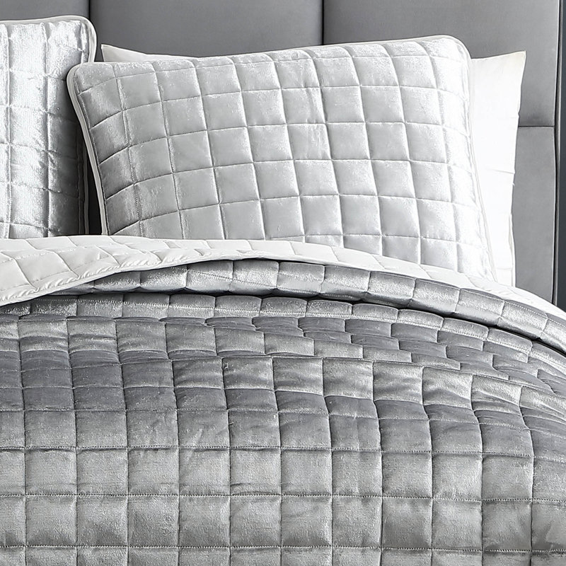 Silver King Microfiber Reversible Coverlet and Sham Set