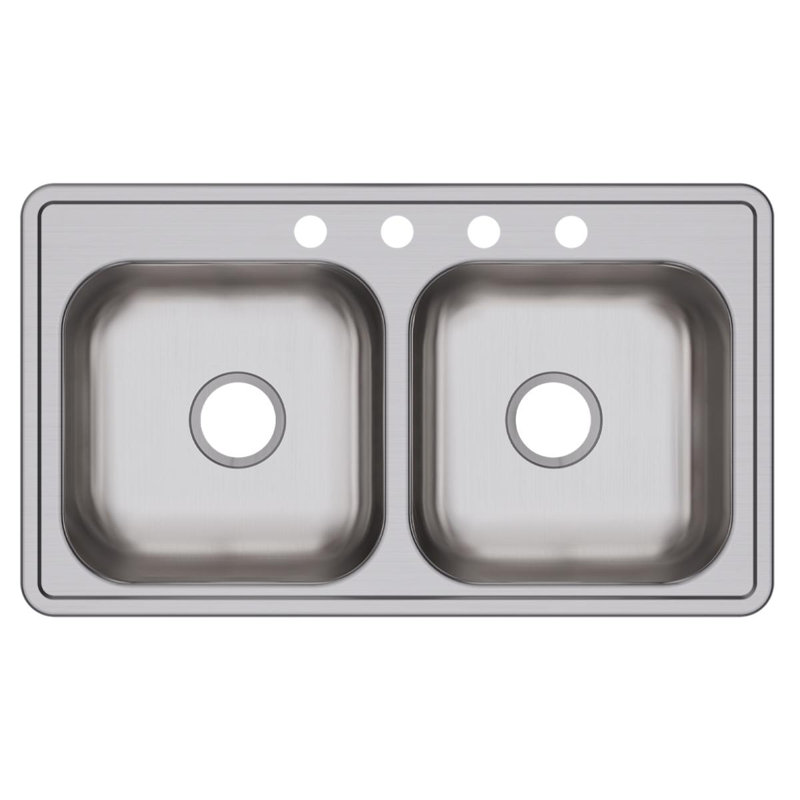 Évier de cuisine à double cuve encastrable L 33 po x l 19 po Dayton, 4 trous, Acier inoxydable