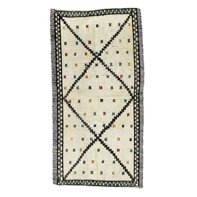 Tapis tribal turc beige et ivoire 3 x 5