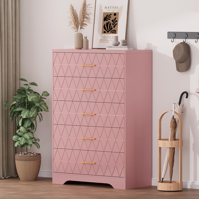 Commode 5 tiroirs Rustic Farmhouse, Rose