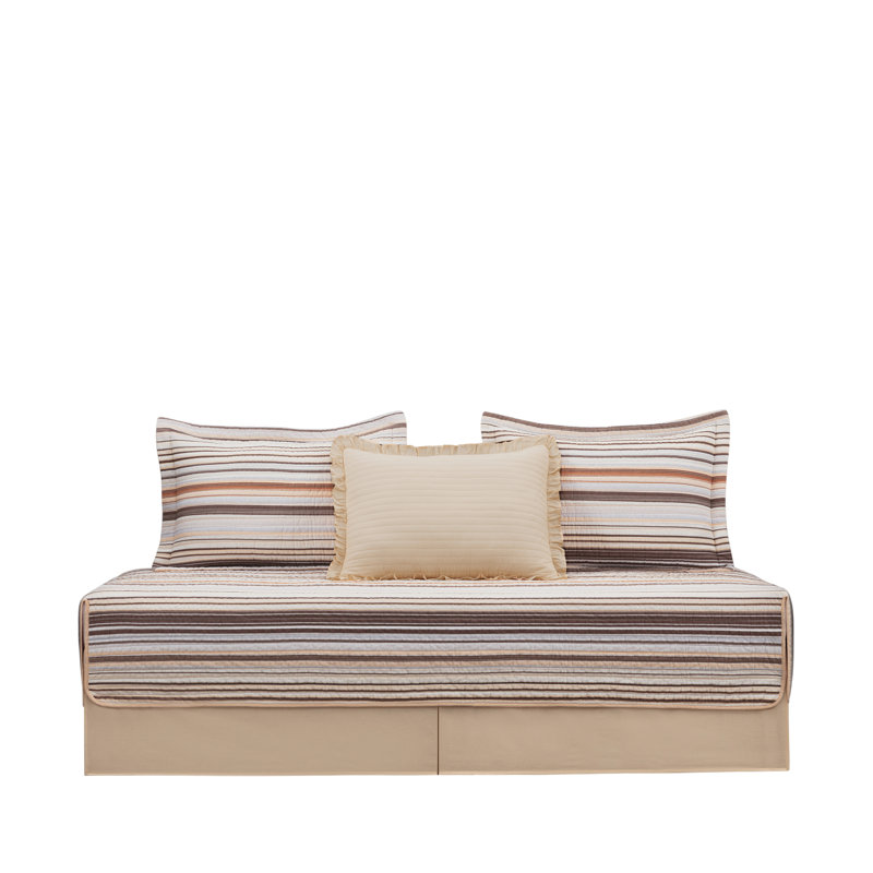 Avery Multi-Color Brown Cotton Striped Daybed Quilt Set