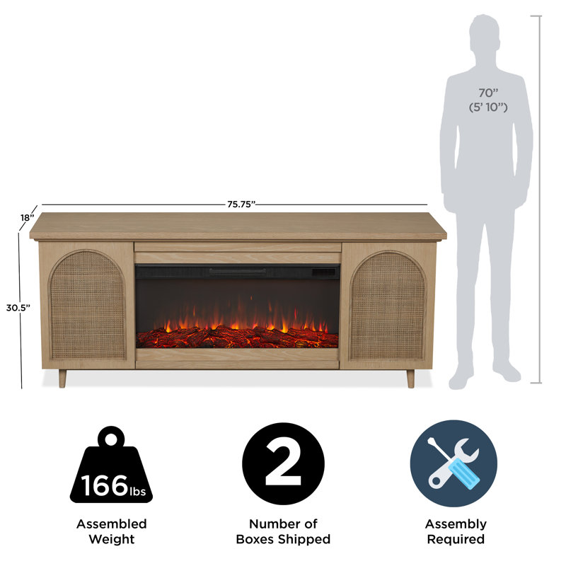 Dahlia 76" Landscape Electric Fireplace Tv Stand In White Oak, Standard