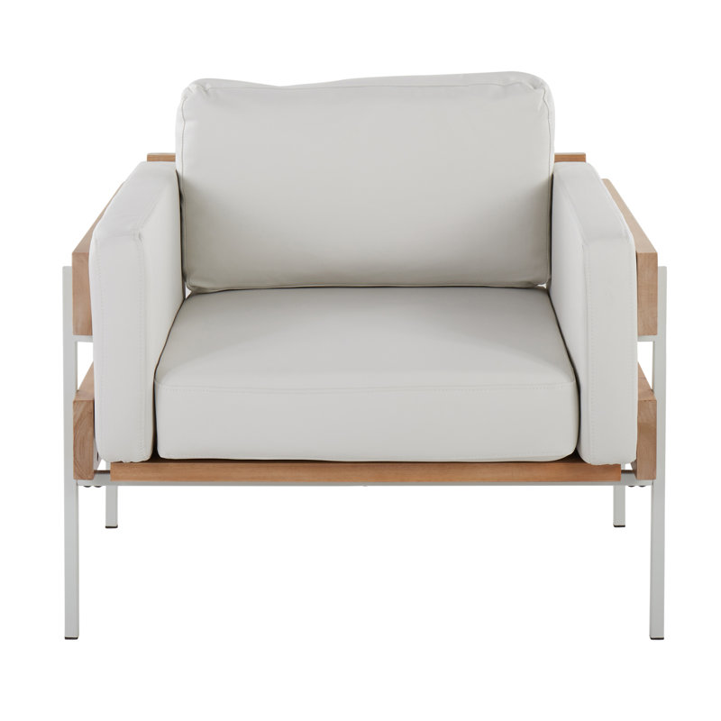 Faux Leather Armchair, White, White Faux Leather, Natural