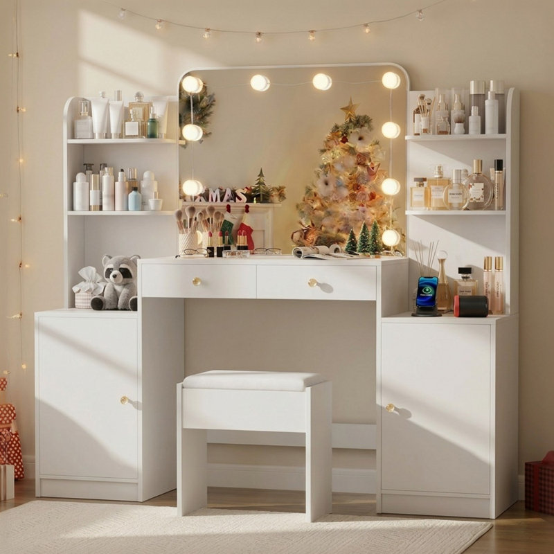 Ensemble de meuble-lavabo moderne l 53 po avec 2 tiroirs, 2 armoires, miroir lumineux à DEL et prises de courant Turinel