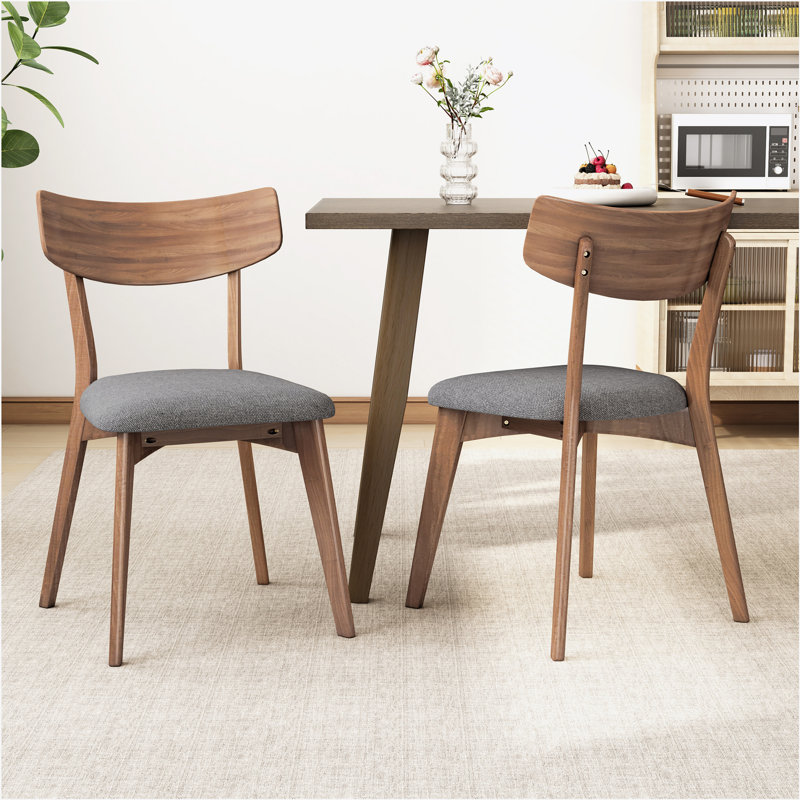 Mid-Century Walnut Finished Frame Upholstered Dining Chairs (Set of 2) (Dark Grey), Gris foncé