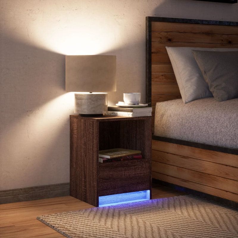 Dancho 38 cm W Bedside Table, Brown Oak, 1