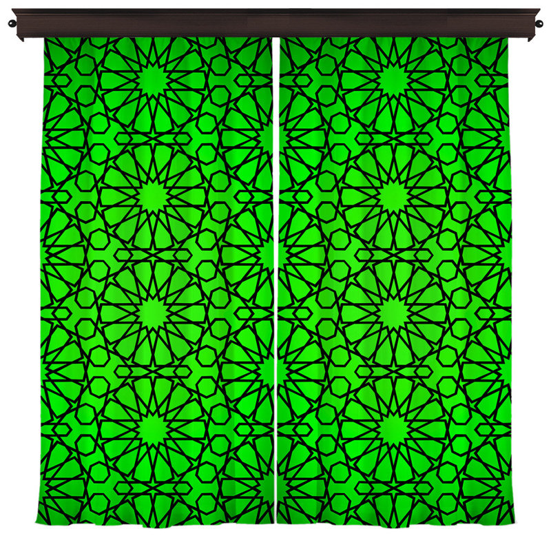 Ensemble de rideaux occultant avec œillets 2 pièces Soleia Ikat, Noir / vert