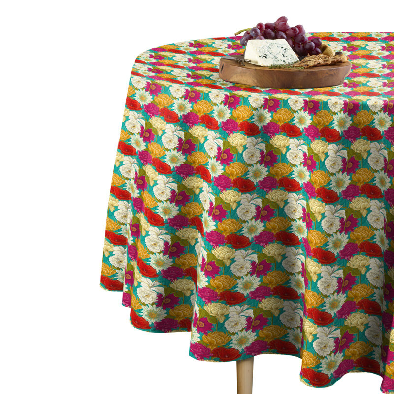 Maxton Bouquet Tablecloth, 96" L x 96" W, Teal