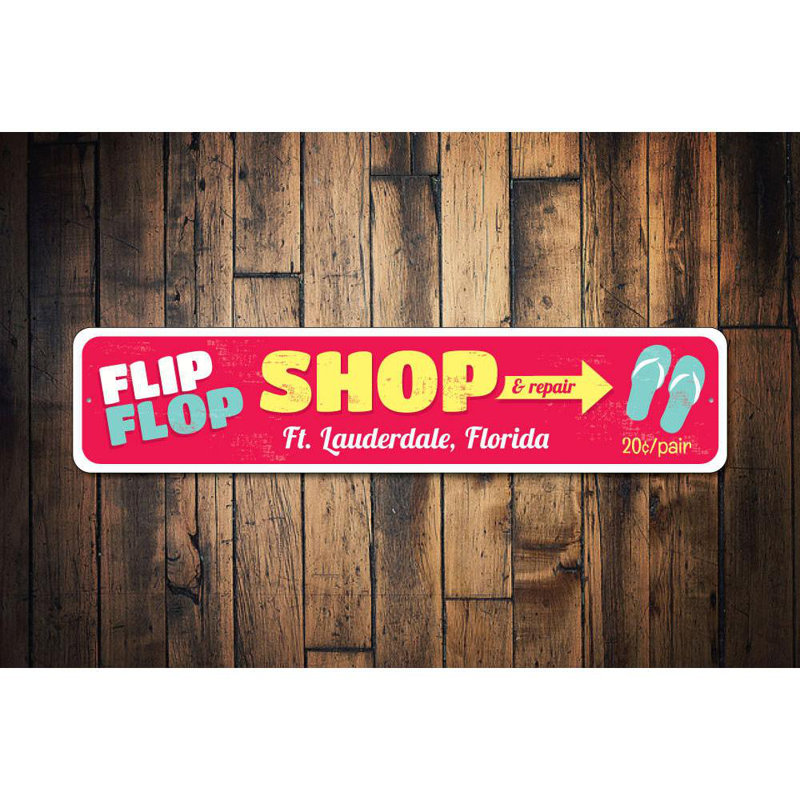 Plaque en métal Flip Flop, H 4 po x l 18 po x P 0,04 po