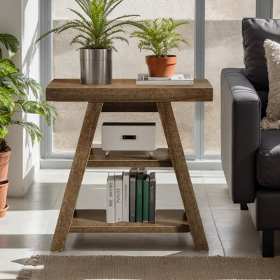 3-Tier Rustic Farmhouse End Table with Storage Shelves, Small Accent Side Table for Living Room and Bedroom