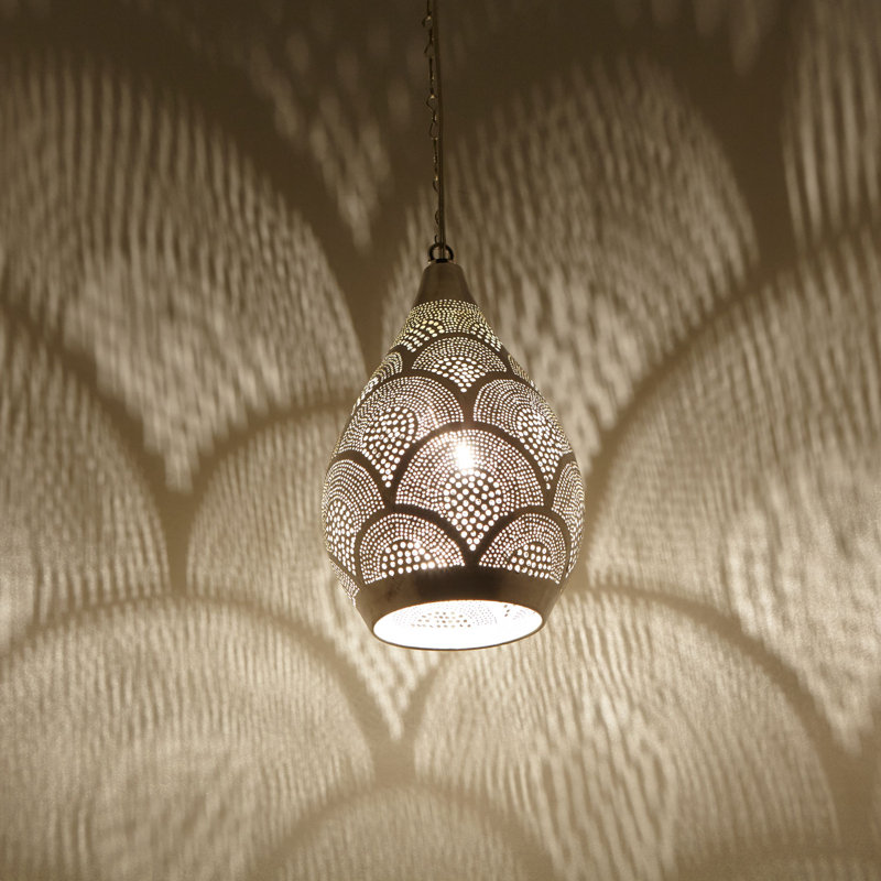 Sabia 1 - Light Silver Single Pendant, 37cm H x 20cm W x 20cm D