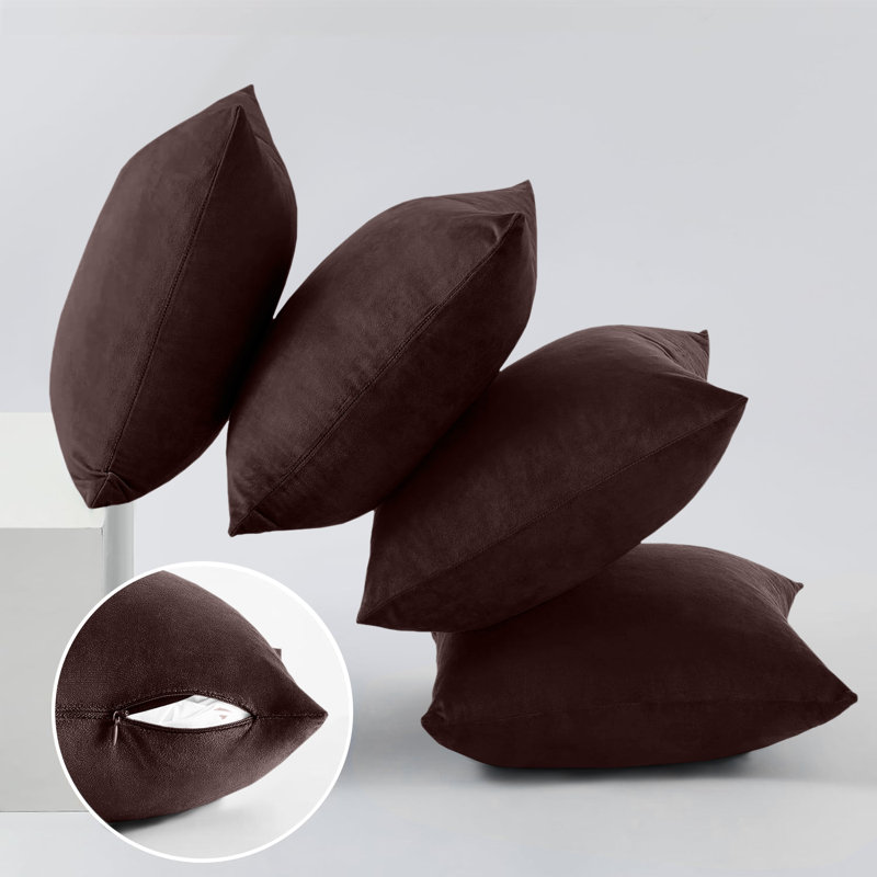 Luxury Square Throw Cushion Cover Pad set of 4, Brown